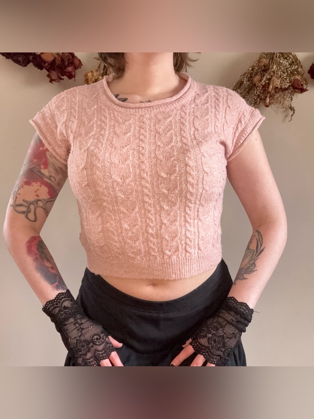 pink cable knit cropped sweater top 🎀 | cottagecore coquette feminine soft girl